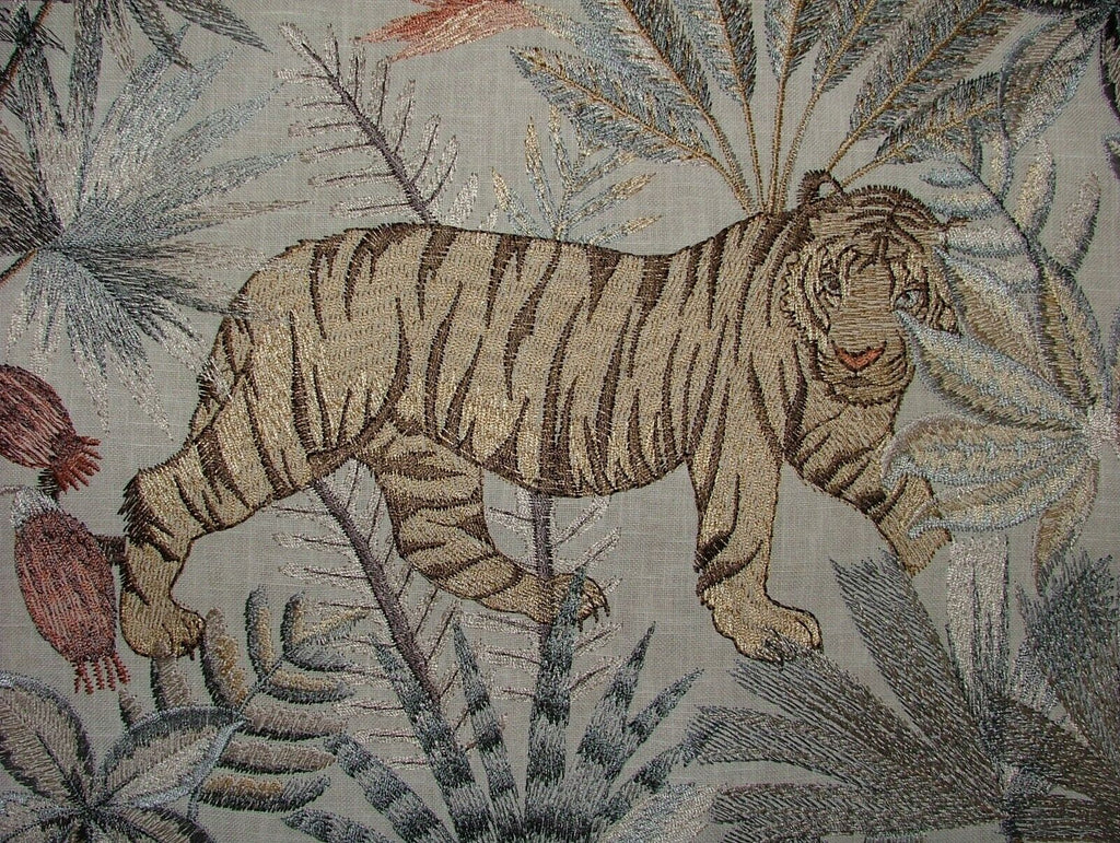 Tropical Forest Tiger Oasis Embroidered  Fabric Curtain Upholstery Cushion