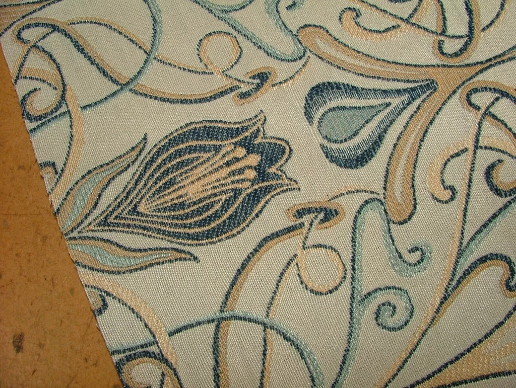 1 Metre Art Nouveau Tulip Navy Blue Jacquard Curtain Upholstery Cushion Fabric10
