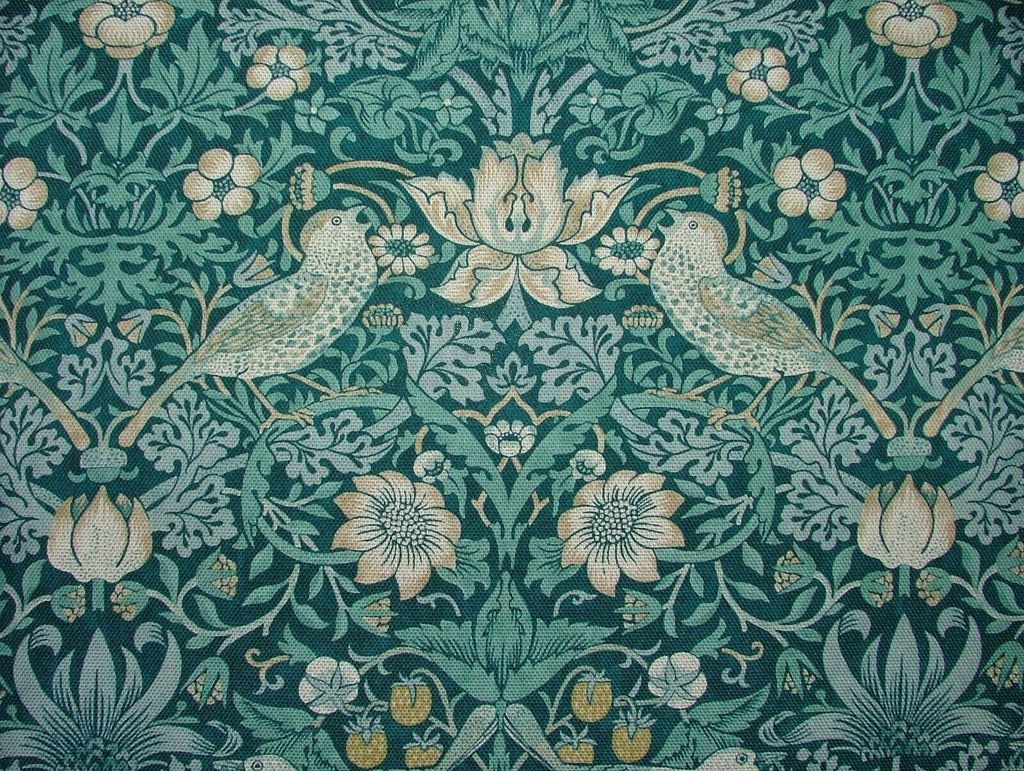 William Morris Strawberry Thief Teal Cotton Curtain Upholstery Cushion Fabric