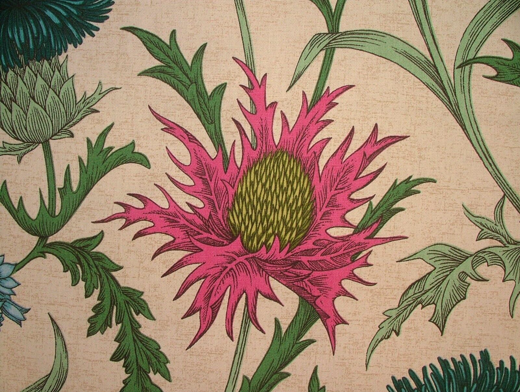 2.2 Metre iLiv Acanthium Thistle Carmine  Cotton Curtain Upholstery Fabric