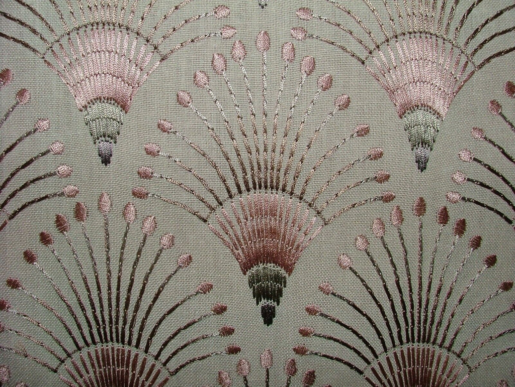 Embroidered Art Deco Fan Rose Pink Fabric Curtain Upholstery Cushion Blind Use