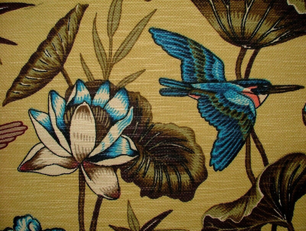 Japanese Water Lily & Birds Mimosa Linen Blend Curtain Upholstery Cushion Fabric