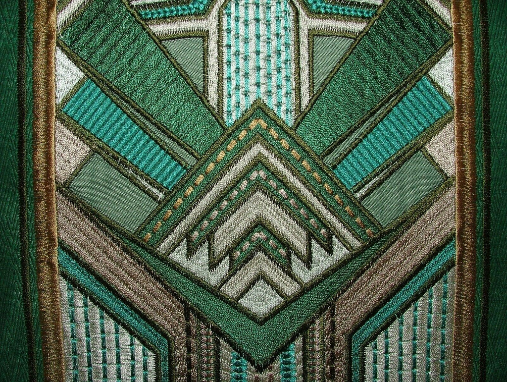 Art Deco Embroidered Gatsby Emerald Jacquard Curtain Upholstery Cushion Fabric