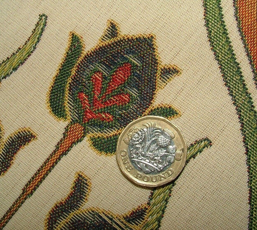 Art Nouveau Pugin Red Blue Gold Jacquard Curtain Upholstery Cushion Fabric