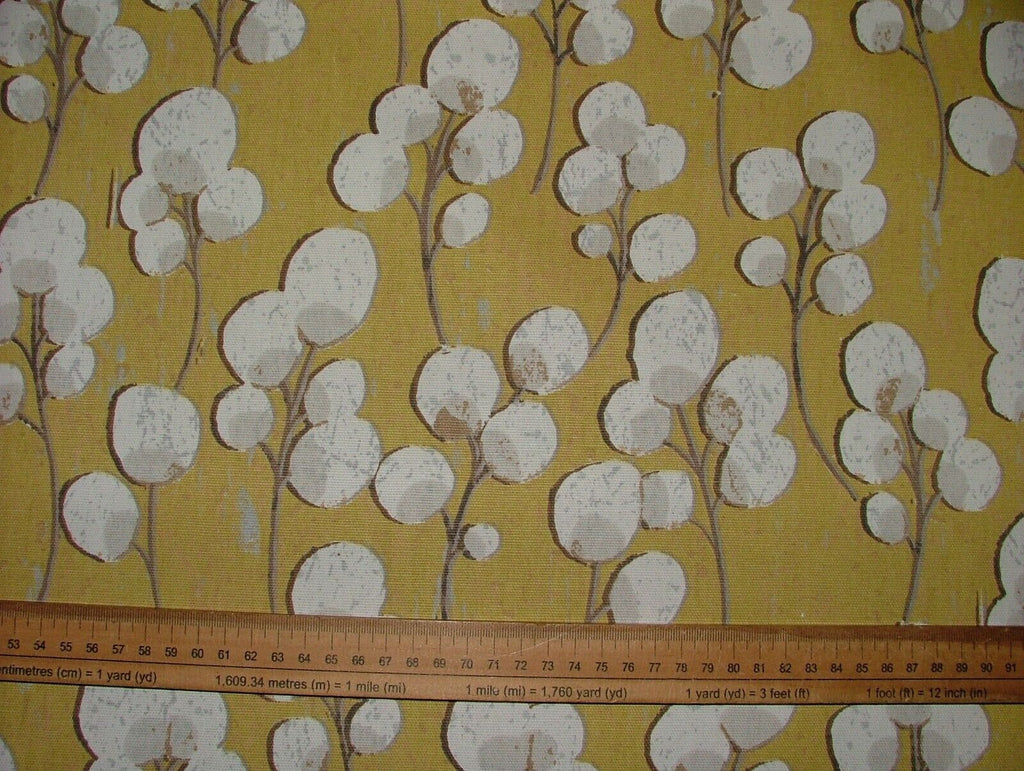 Scandi Eucalyptus Mustard 100% Cotton Curtain Upholstery Cushion Blind Fabric