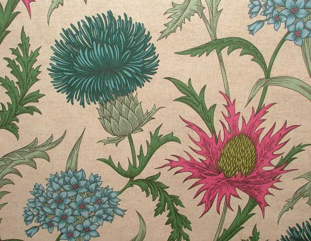 Scottish Thistle Carmine Cotton Curtain Upholstery Cushion Roman Blind Fabric