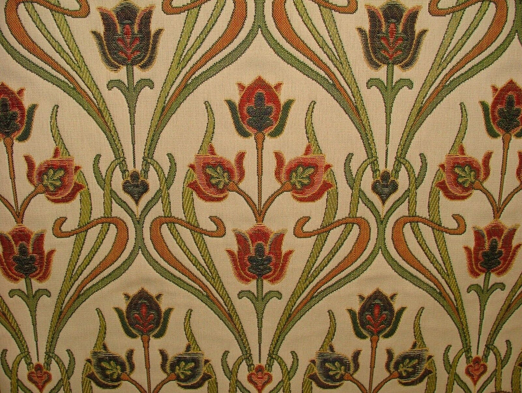 Art Nouveau Pugin Red Blue Gold Jacquard Curtain Upholstery Cushion Fabric