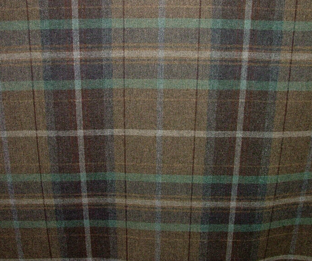 100% Shetland Wool Brown Teal Blue Tartan Upholstery Curtain Cushion Fabric