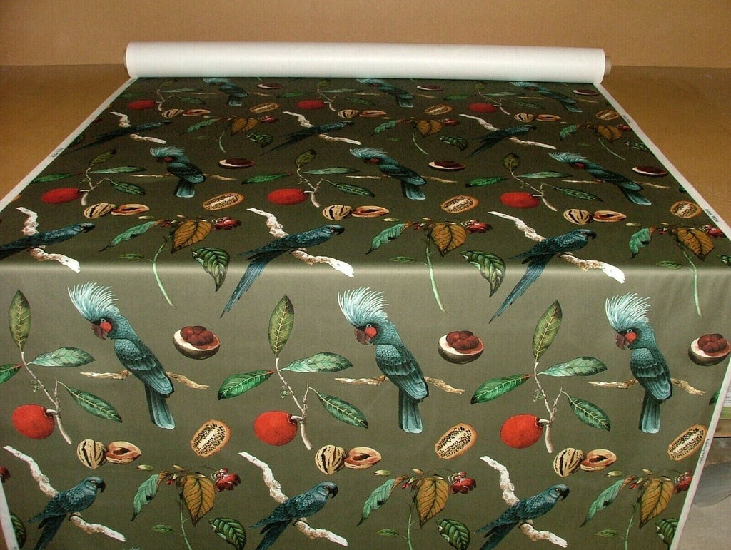 Cockatoo Olive Green Plush Velvet Parrot Bird Fabric Curtain Upholstery Cushion