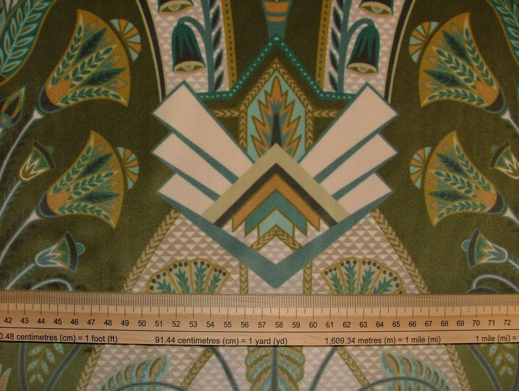 Art Deco Festival Moss Green Plush Velvet Fabric Curtain Upholstery Cushion