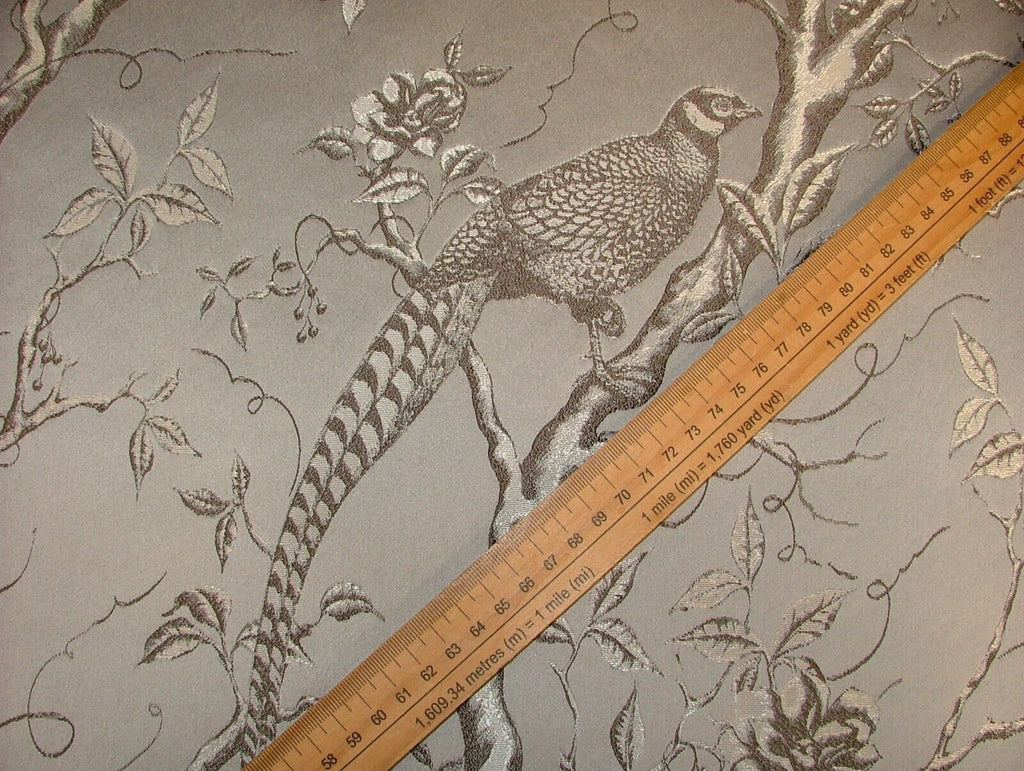 22 Metres Pheasant Bird Silver Jacquard Curtain Upholstery Cushion Fabric