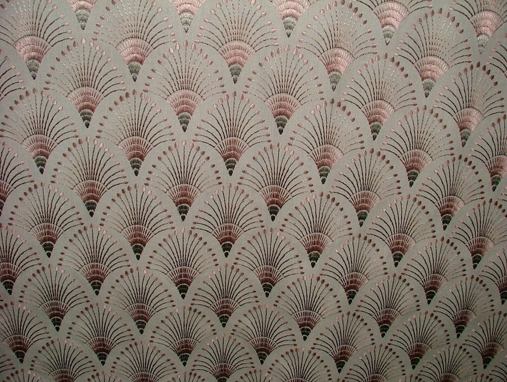 Embroidered Art Deco Fan Rose Pink Fabric Curtain Upholstery Cushion Blind Use