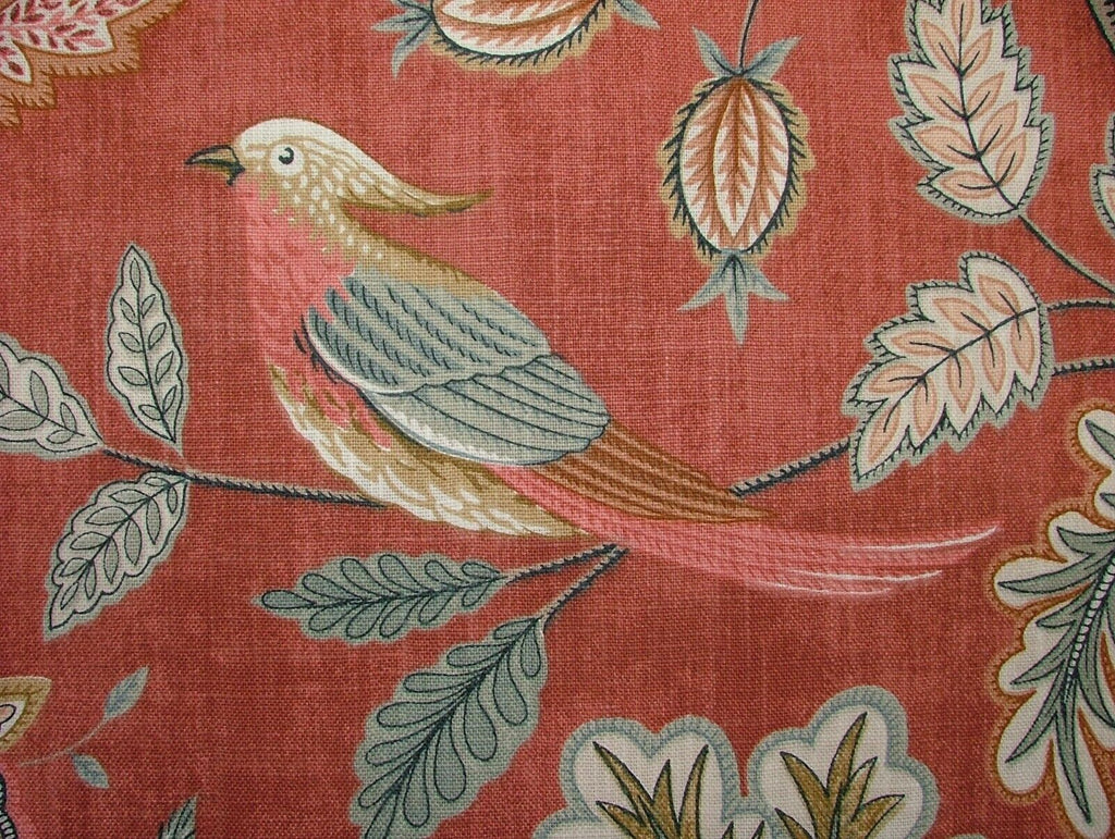 Chanterelle Auburn Ornate Bird Floral Cotton Curtain Upholstery Cushion Fabric