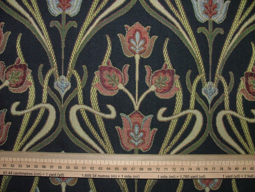 Art Nouveau Pugin Navy Woven Jacquard Curtain Upholstery Cushion Blind Fabric