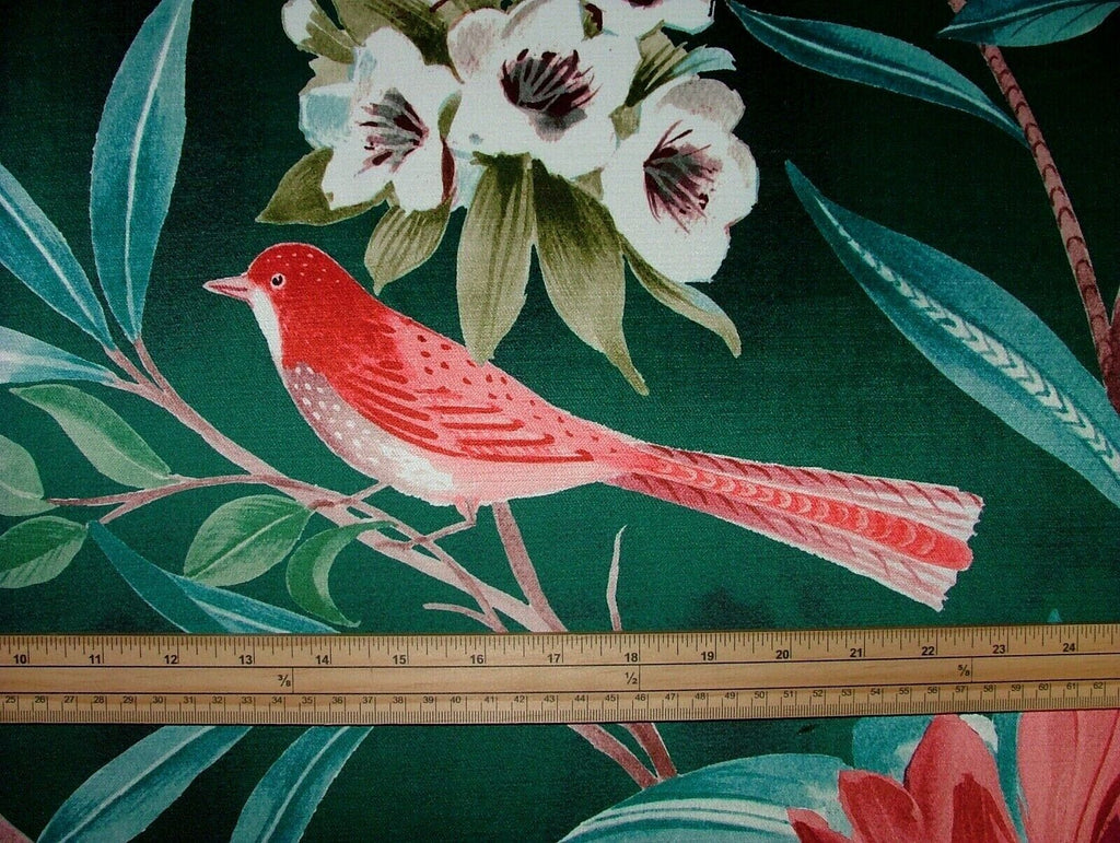 Shangri La Jade Floral Exotic Bird Velvet Fabric Curtain Upholstery Cushion