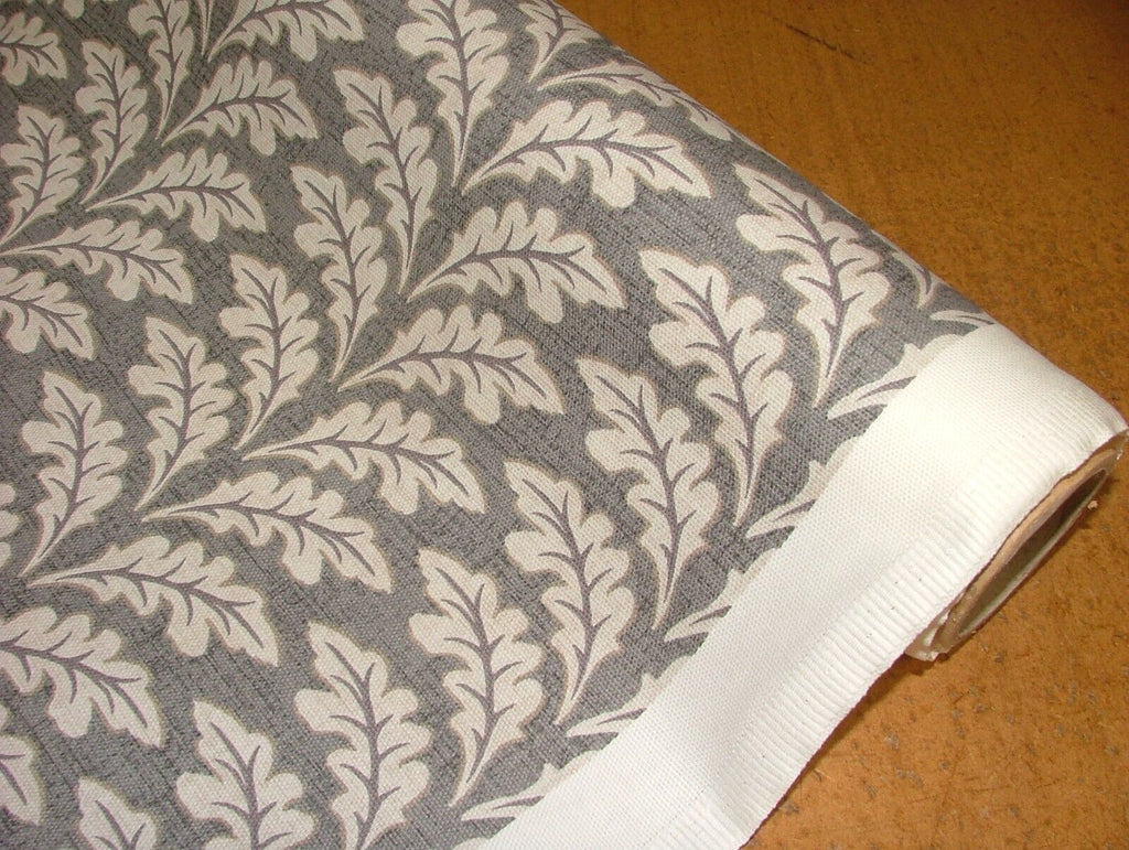 10m Morris Leaf Granite Grey Cotton Curtain Upholstery Cushion Blind Fabric