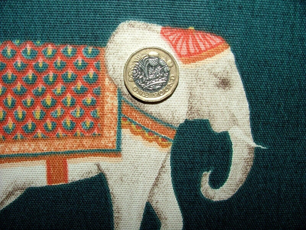 Jaipur Indian Elephant Deep Teal Cotton Curtain Upholstery Cushion Blind Fabric