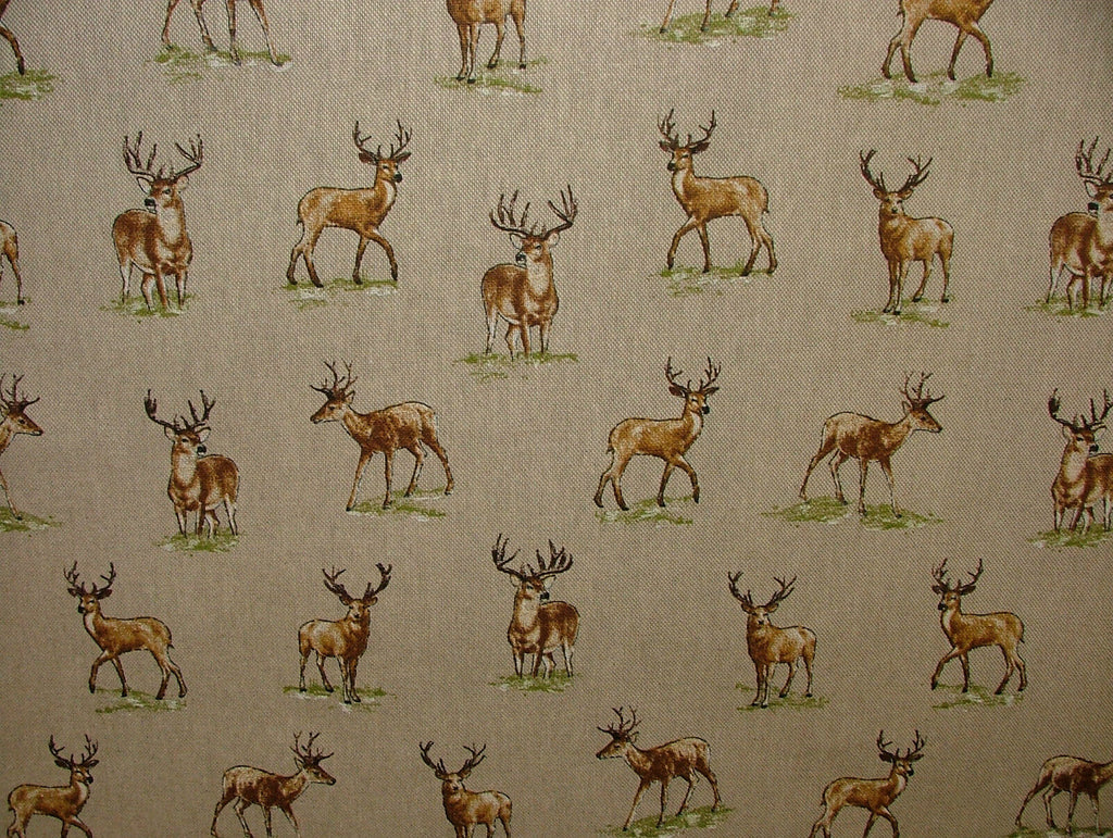 Mini Prints Stags Deer Country Side Animals Linen Look Fabric Curtain Upholstery