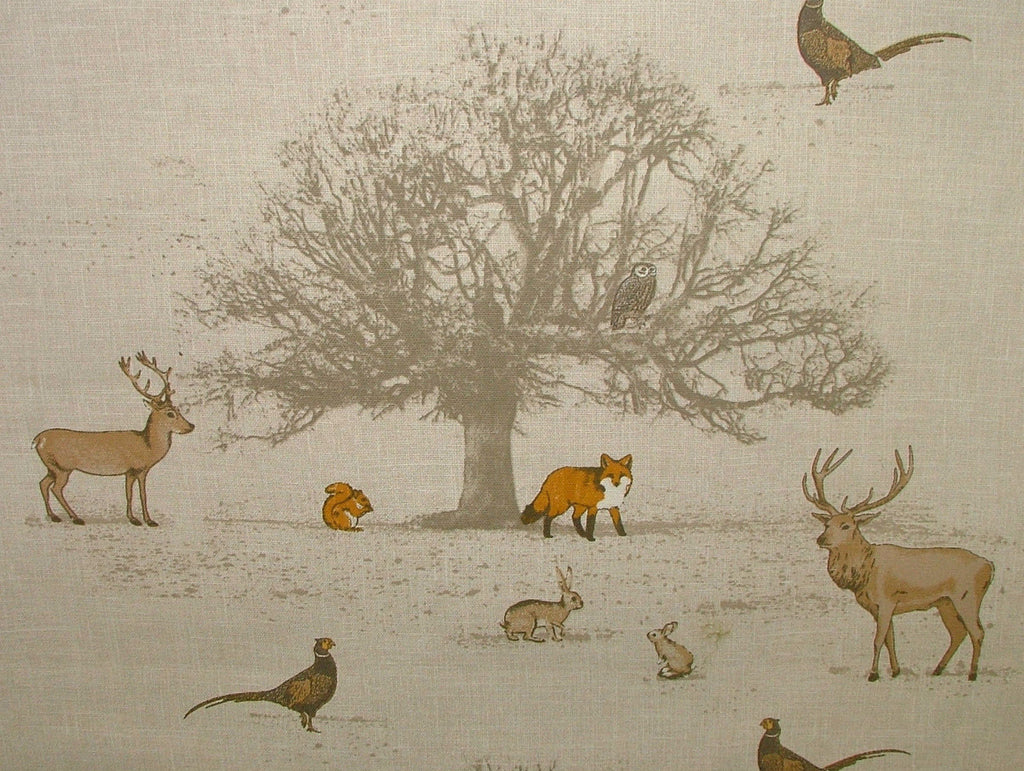 Fryetts "Tatton Autumn" Woodland Fox Stag Deer Scene Cotton Curtain Craft Fabric