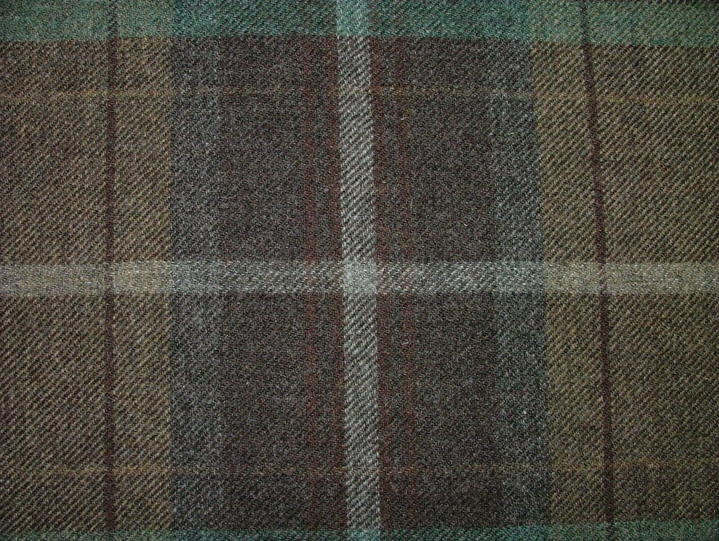 100% Shetland Wool Brown Teal Blue Tartan Upholstery Curtain Cushion Fabric