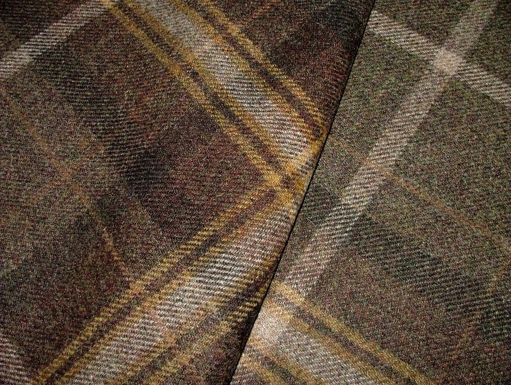 Shetland Wool Curtain Fabric Chestnut Brown Tartan Upholstery Cushion 2.5 Metres12
