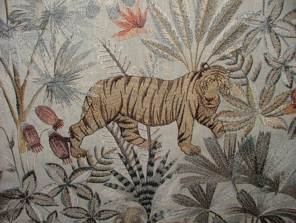 Tropical Forest Tiger Oasis Embroidered  Fabric Curtain Upholstery Cushion