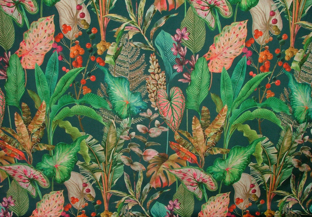 Tropical Palms And Plants Botanical Velvet Fabric Curtain Upholstery Cushion