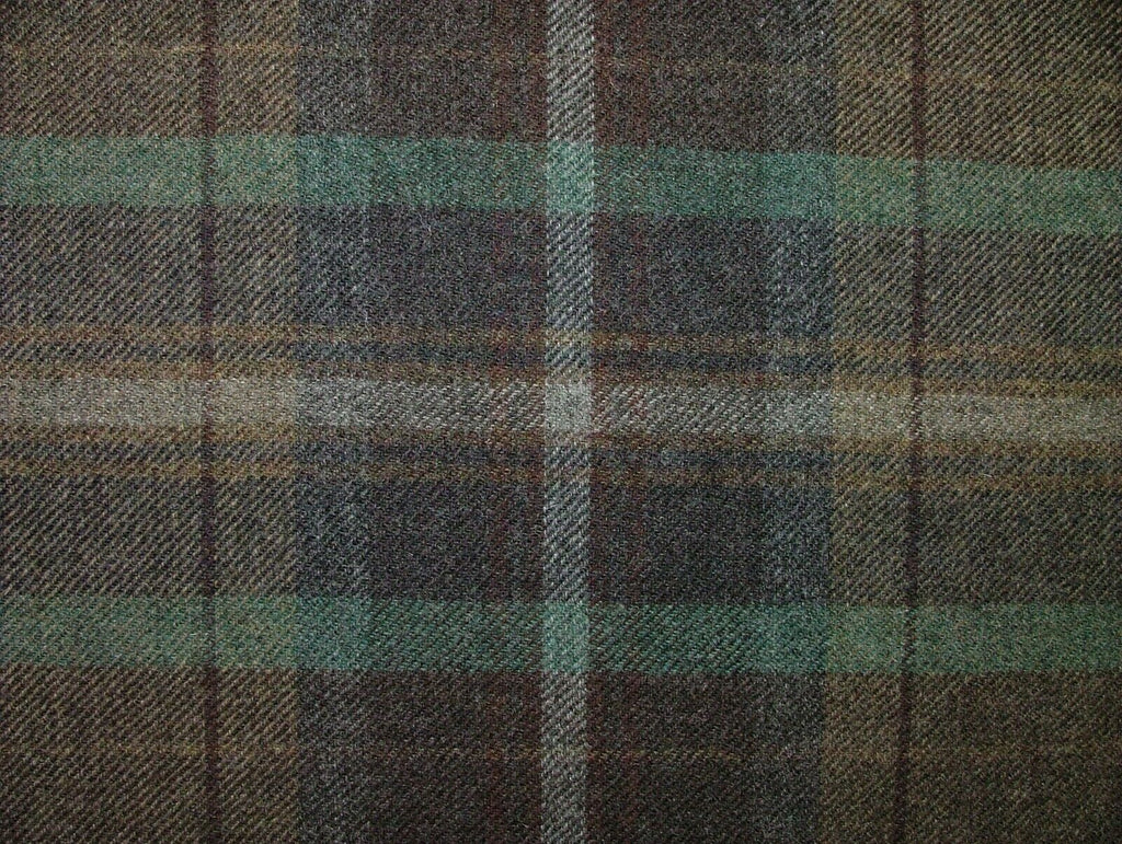 100% Shetland Wool Brown Teal Blue Tartan Upholstery Curtain Cushion Fabric