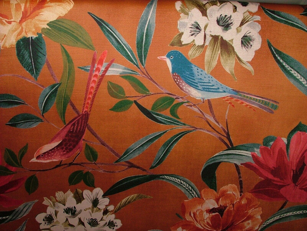 Shangri La Antique Floral Exotic Bird Velvet Fabric Curtain Upholstery Cushion