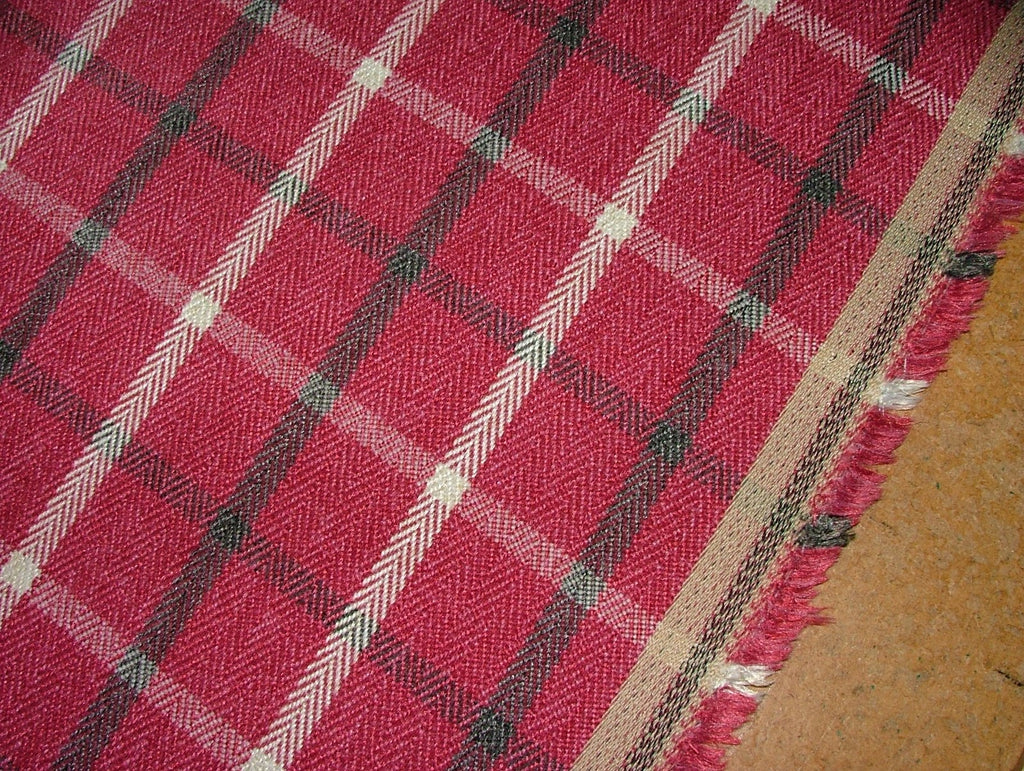 Herringbone Tartan Upholstery Fabric RASPBERRY Curtain Cushion Use 7 Metre Roll9