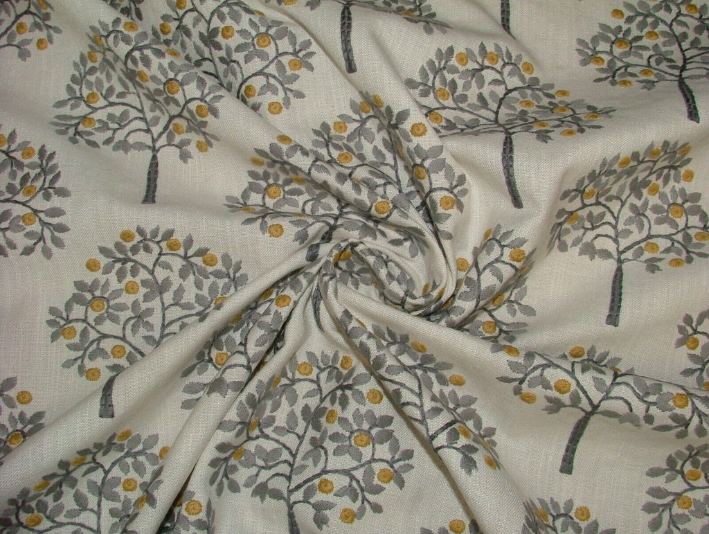 Orange Grove Ochre Embroidered Fabric Curtain Upholstery Cushion Roman Blinds