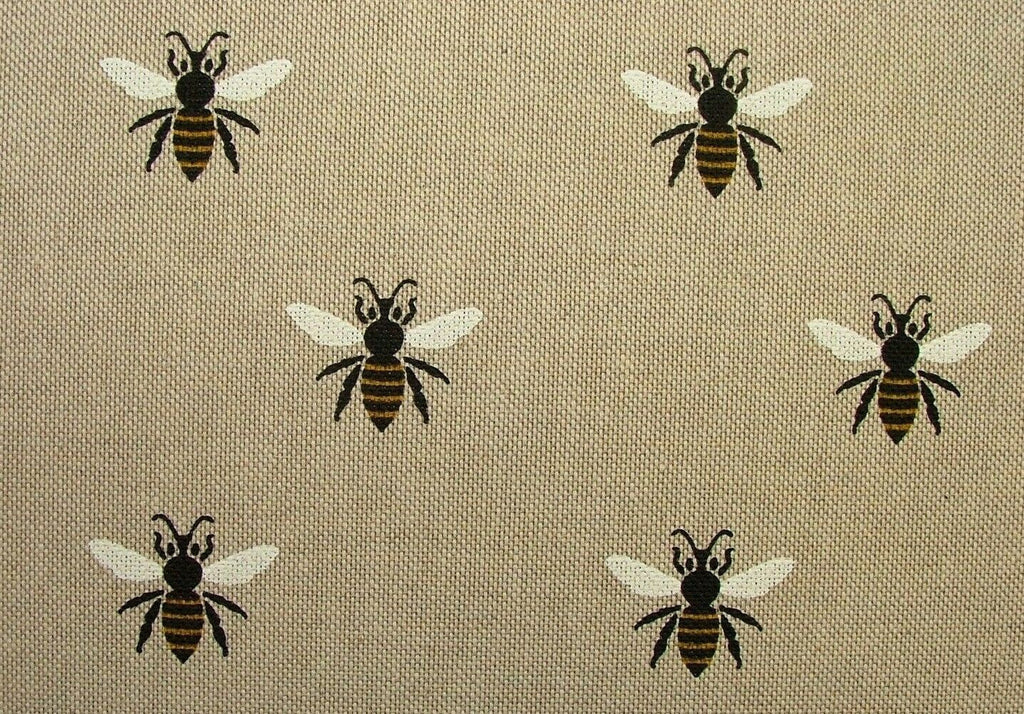 1.4m Honey Bees Linen Look Fabric Curtain Upholstery Cushions Roman Blind Craft0