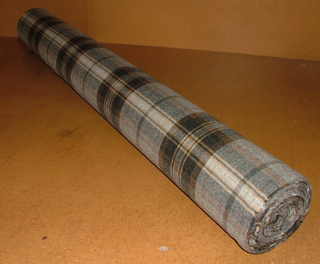 100% Shetland Wool Grey Black Brown Tartan Upholstery Curtain Cushion Fabric
