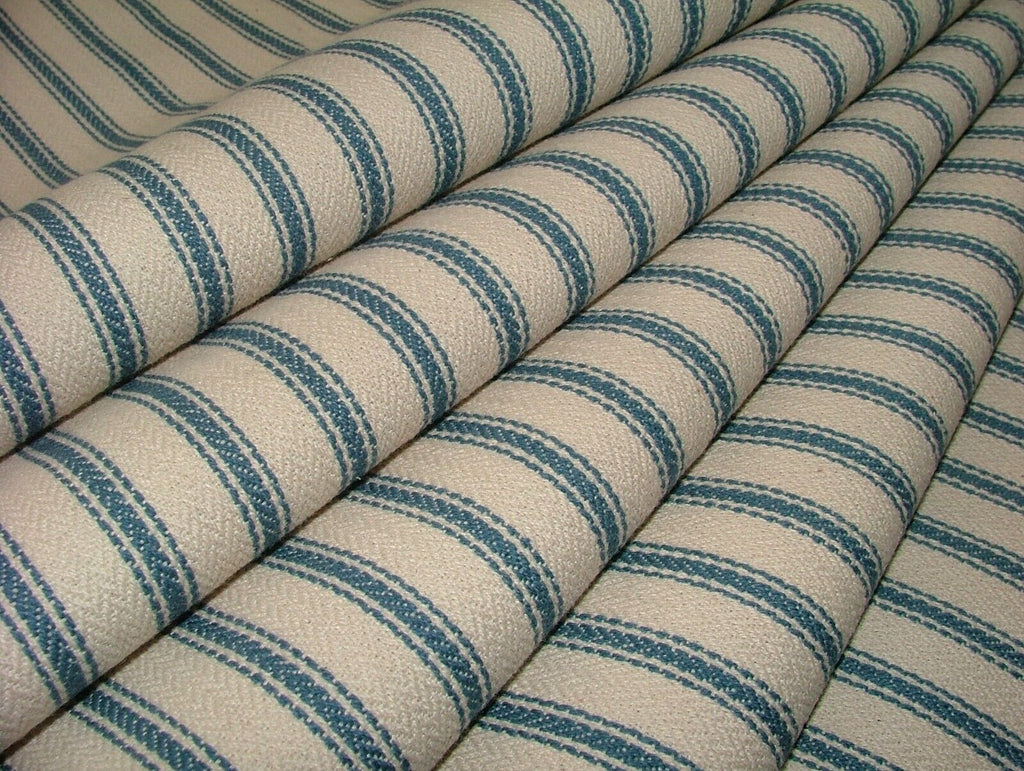 Harrogate Herringbone Blue Natural 100% Cotton Ticking Curtain Upholstery Fabric