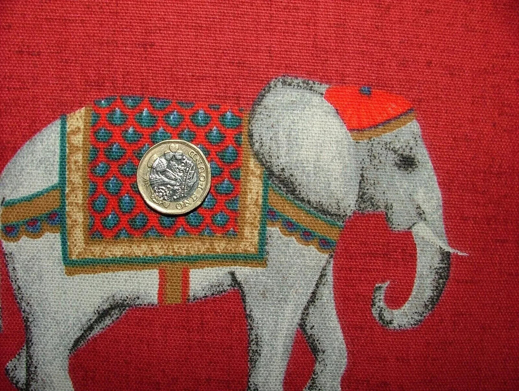 4 Metres Jaipur Indian Elephant Rosso Cotton Curtain Upholstery Cushion Fabric