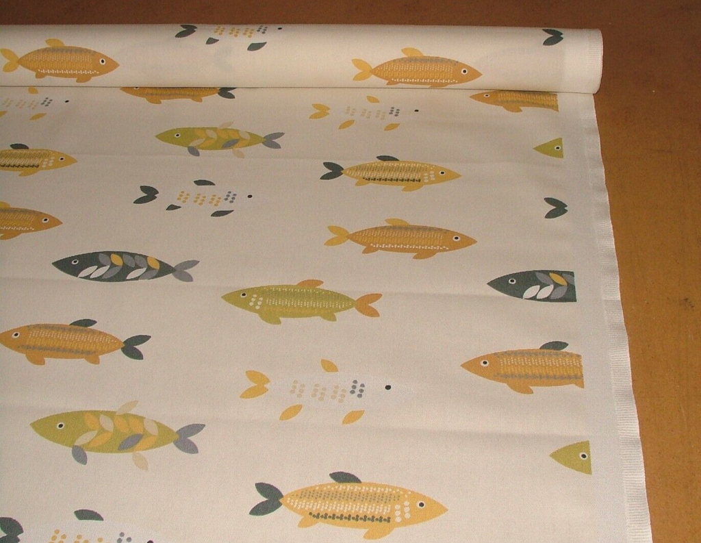 3.1 Metres iLiv Mr Fish Saffron Cotton Fabric Cushion Curtain Upholstery