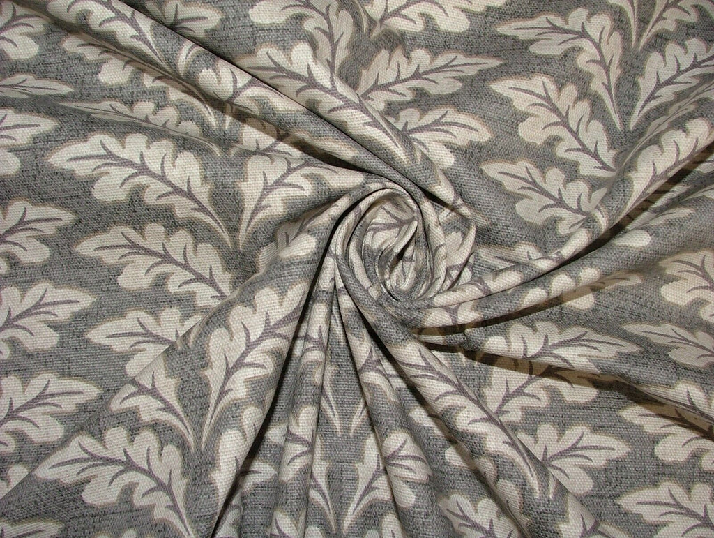 10m Morris Leaf Granite Grey Cotton Curtain Upholstery Cushion Blind Fabric