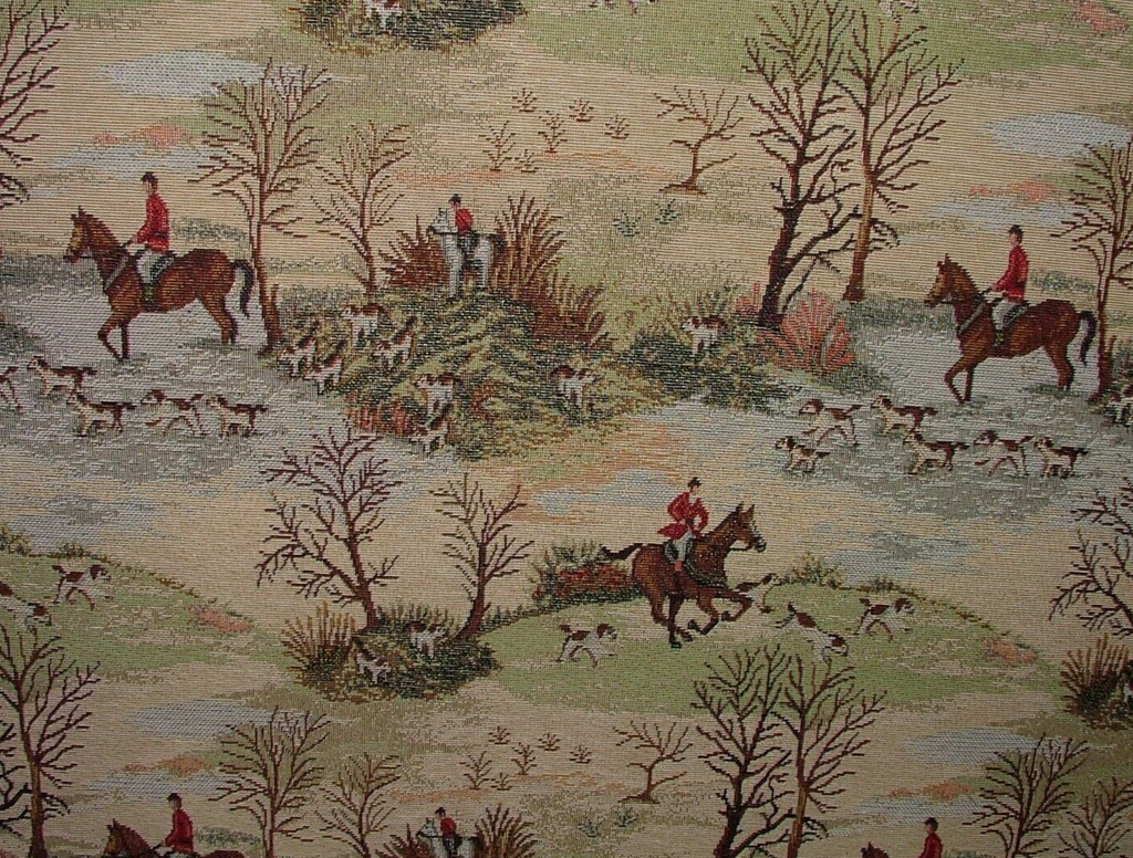 Horse And Hounds Hunting Tapestry Fabric Curtain Upholstery Cushion Blind Use
