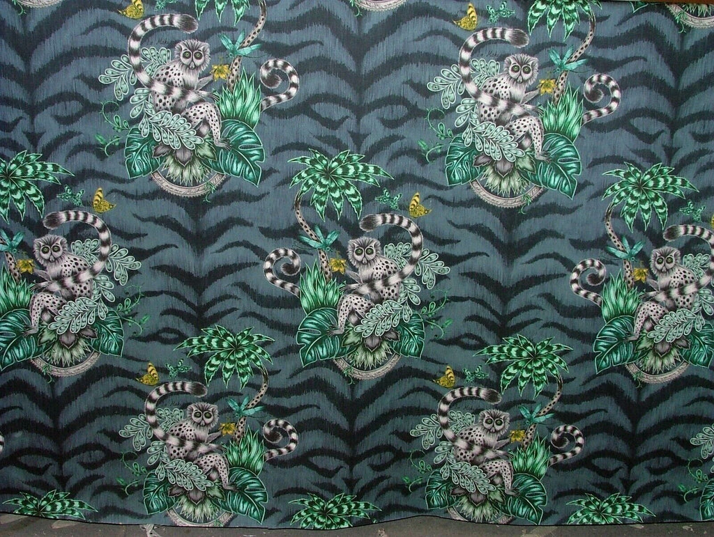 Emma J Shipley Fabric Lemur Navy 100% Cotton Curtain Upholstery Cushion  Fabric