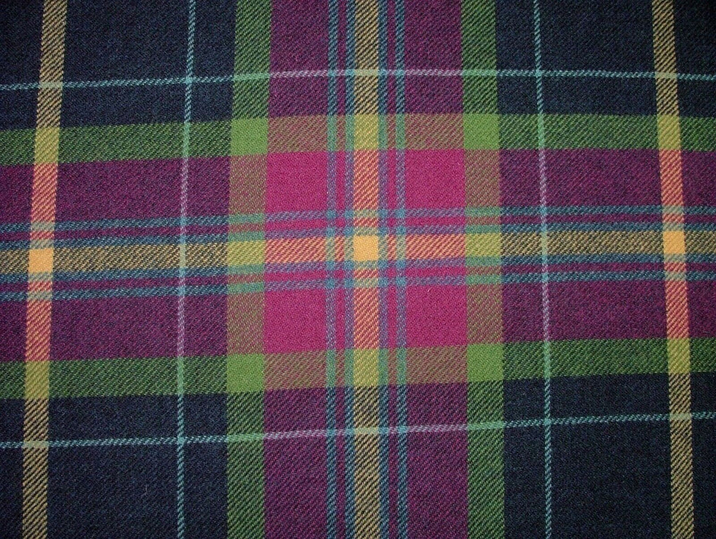 100% Shetland Wool Fuchsia Blue Tartan Check Upholstery Curtain Cushion Fabric