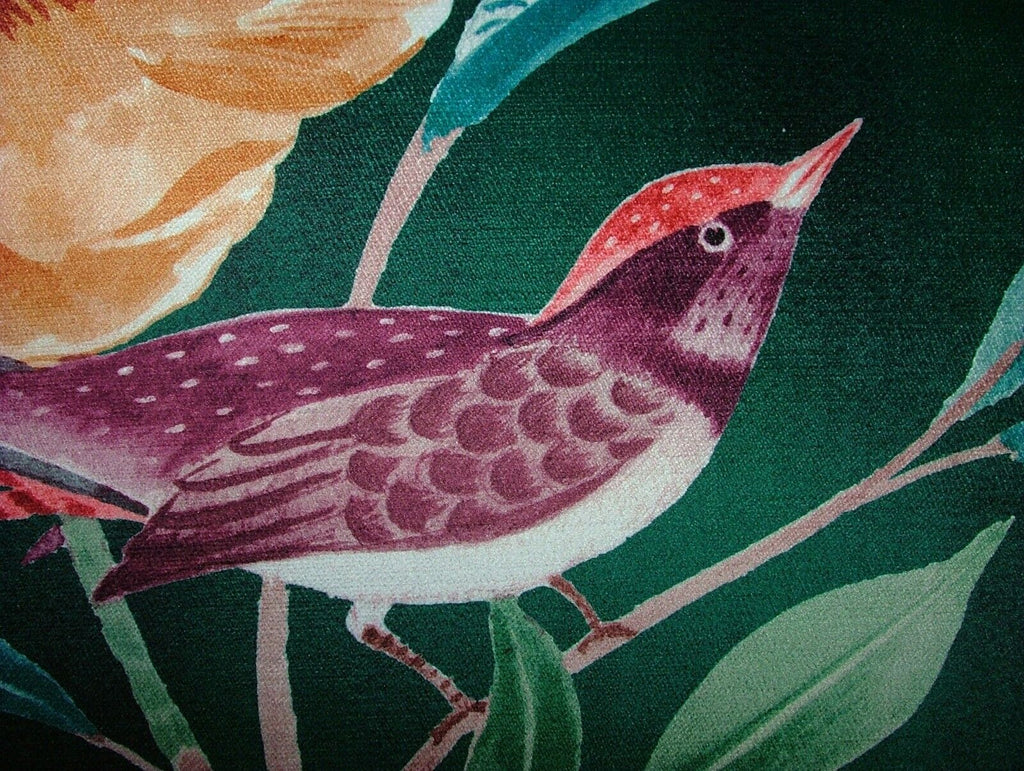 Shangri La Jade Floral Exotic Bird Velvet Fabric Curtain Upholstery Cushion