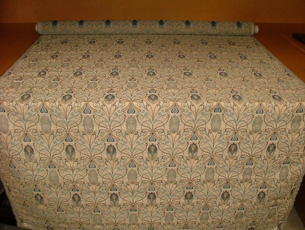 1 Metre Art Nouveau Tulip Navy Blue Jacquard Curtain Upholstery Cushion Fabric2