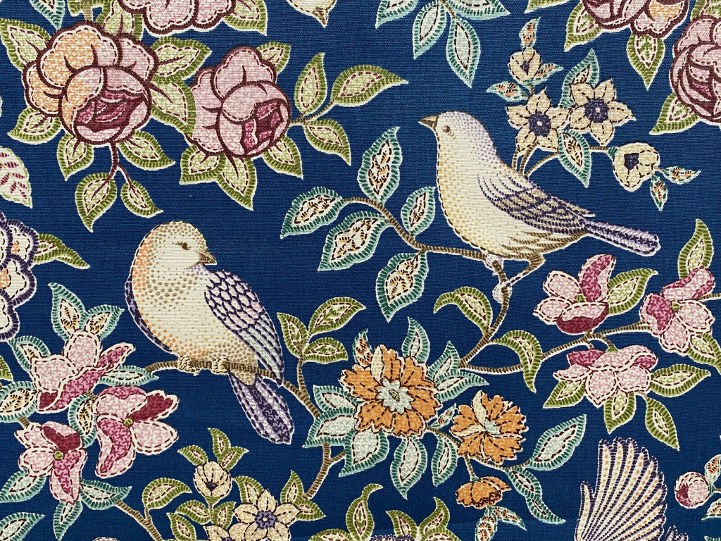 10 Metres Morris Bird Floral Blue Curtain Upholstery Roman Blind Quilting Fabric