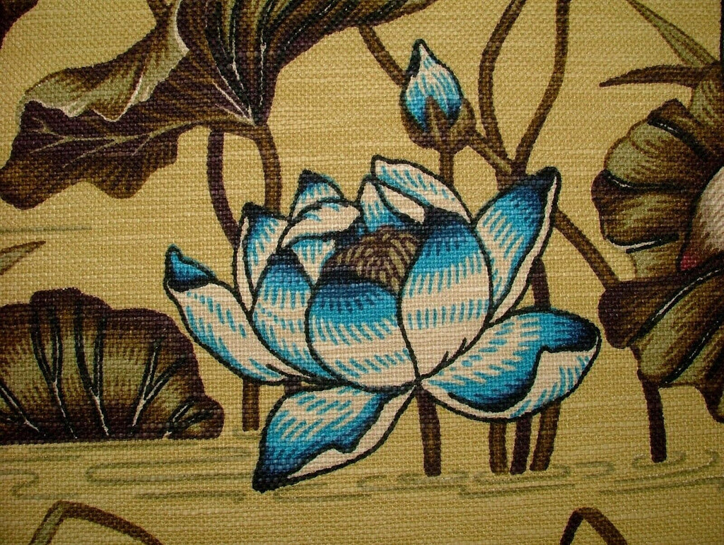 Japanese Water Lily & Birds Mimosa Linen Blend Curtain Upholstery Cushion Fabric