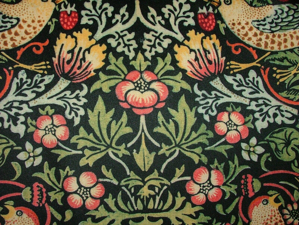 William Morris Strawberry Thief Black Velvet Fabric Curtain Upholstery Cushion