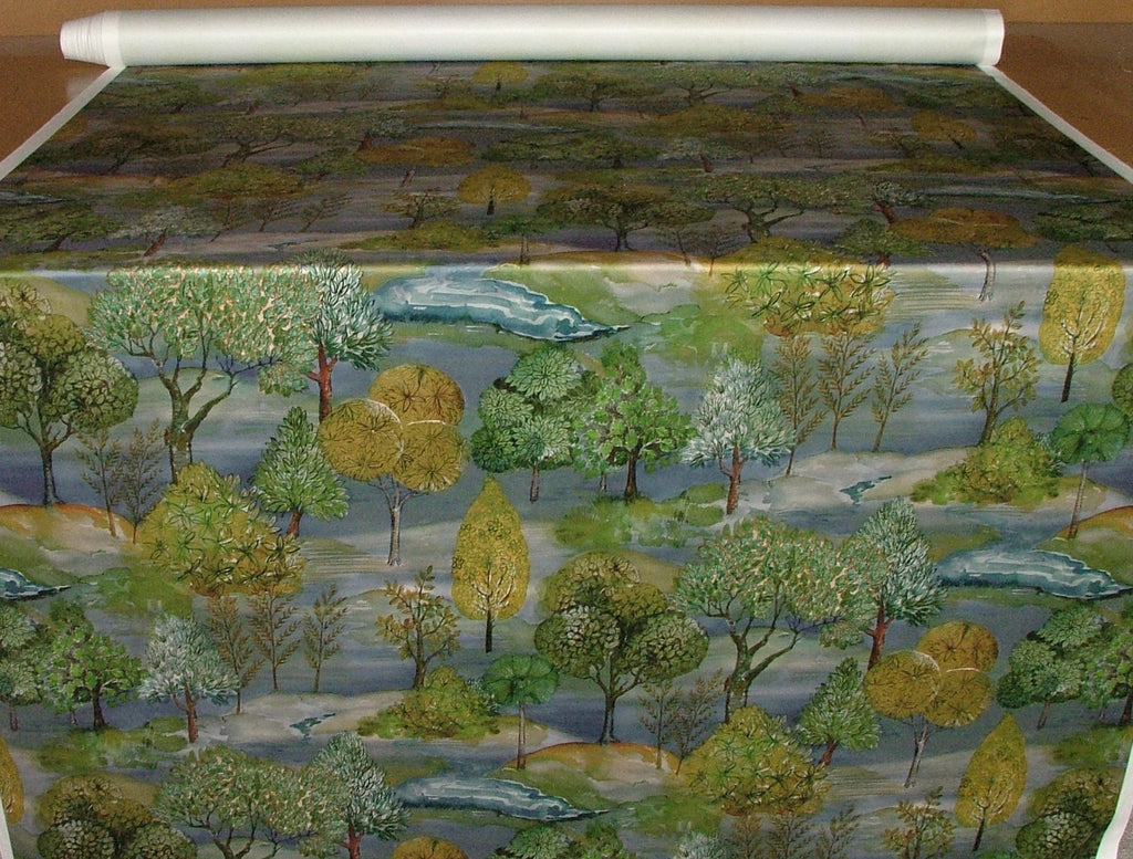 Velvet Cushion Upholstery Fabric - Meadow Trees  Blue Dawn 10 Metre Roll21