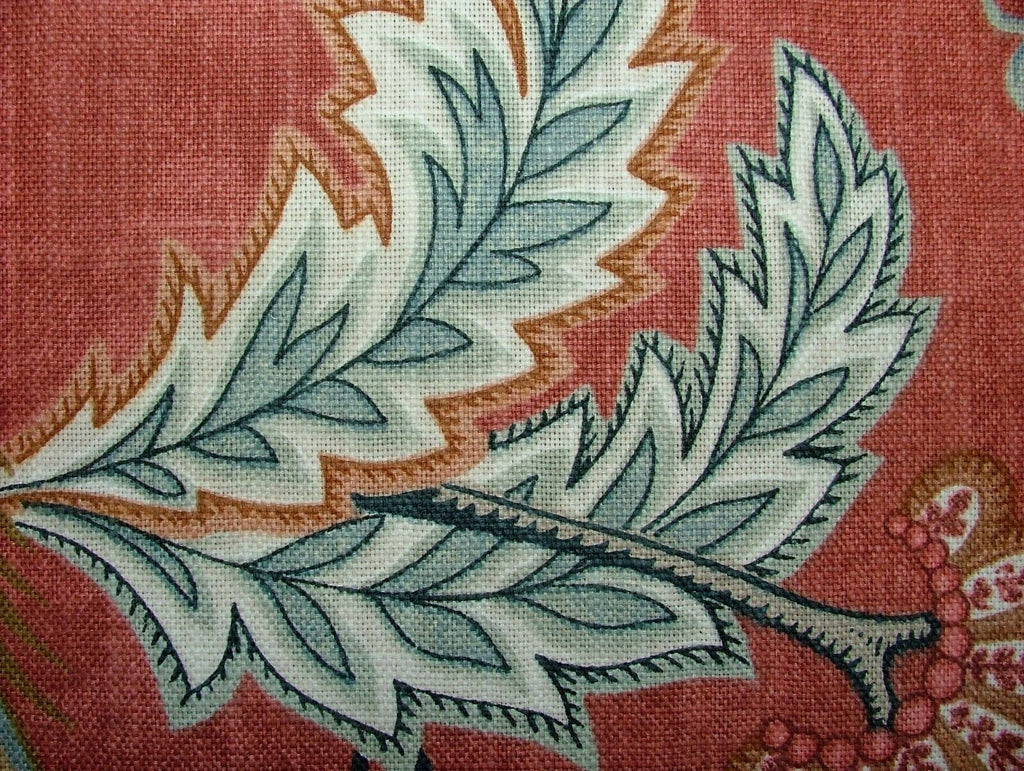 Chanterelle Auburn Ornate Bird Floral Cotton Curtain Upholstery Cushion Fabric