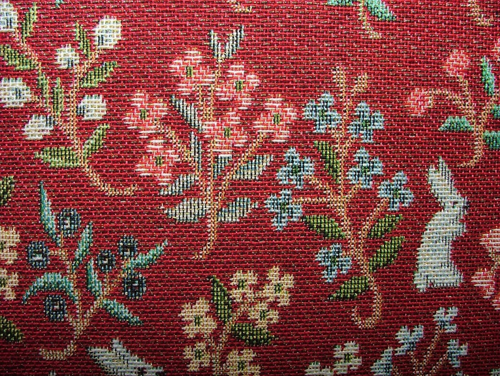 Jacobean Garden Animals Red Tapestry Fabric Curtain Upholstery Cushion Blind Use