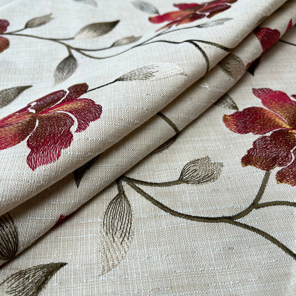 3.1 Metres iLiv Everglade Cherry Premium Embroidered Fabric Curtain Upholstery