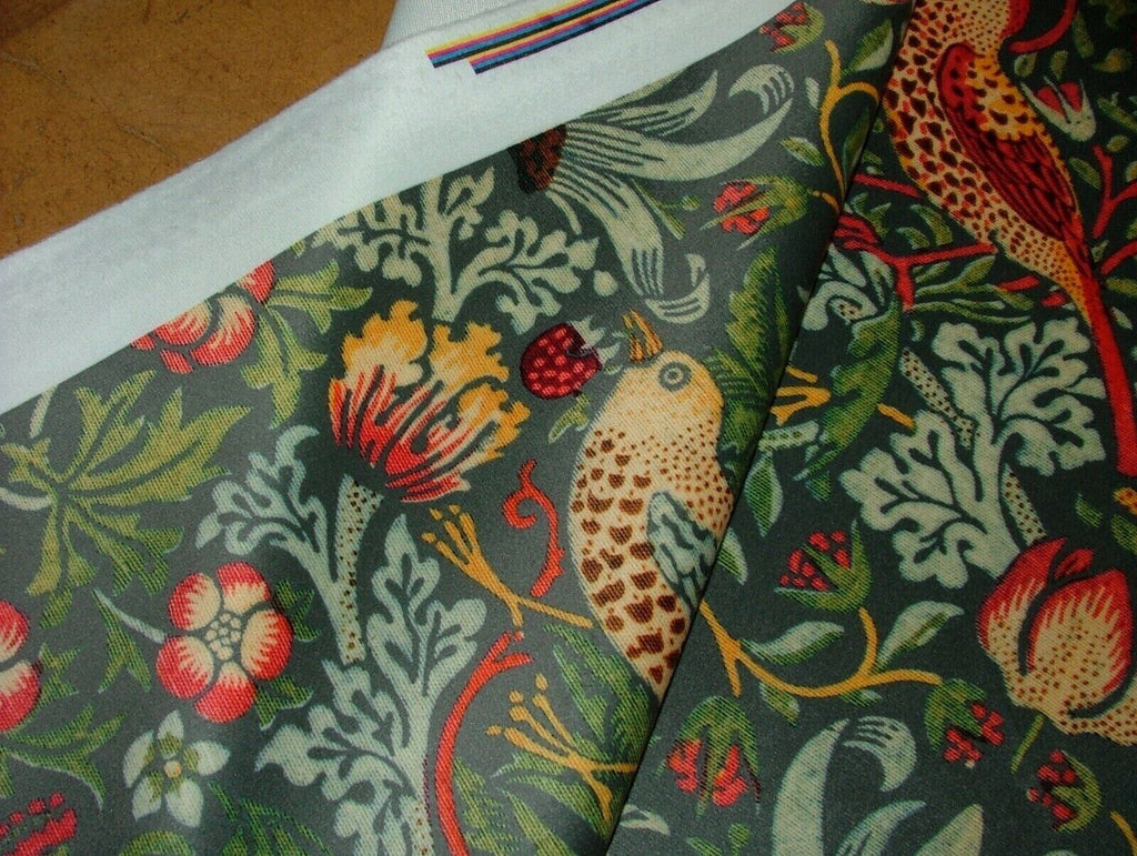 William Morris Strawberry Thief Grey Velvet Fabric Curtain Upholstery Cushion